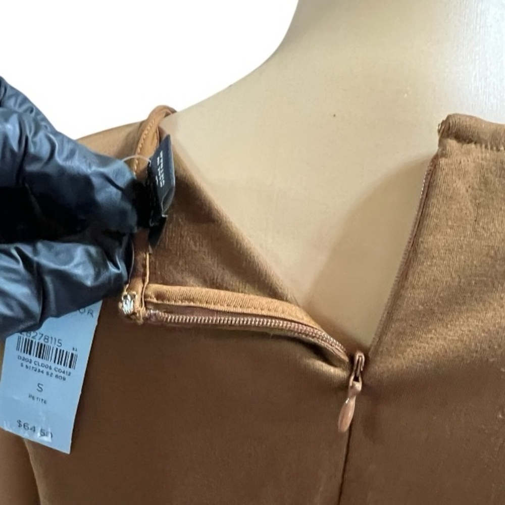 Ann Taylor Petite Brown Sleeveless Crew Neck Suede Feel Top Zip/Hook/Eye Size SP - Picture 6 of 9